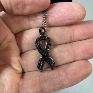 Elegant Black On Black Ribbon Pendant Necklace